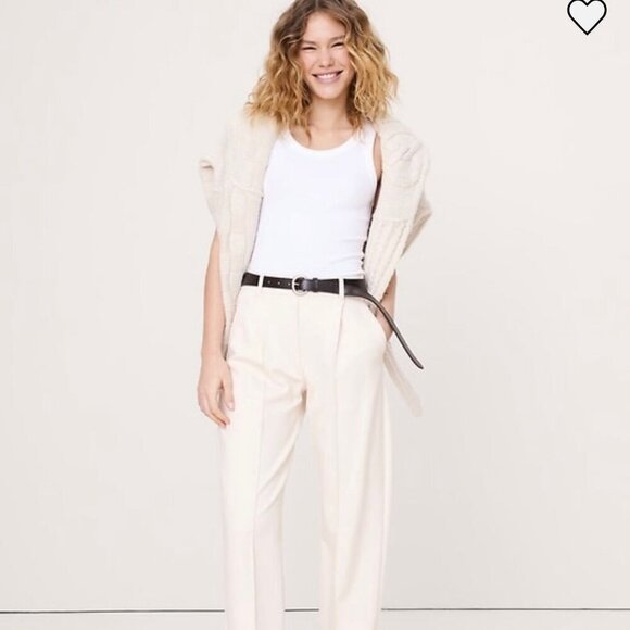 Pants - High-Rise Drapey Ponte Pull-On Pant Ivory Cream Tapered Size L